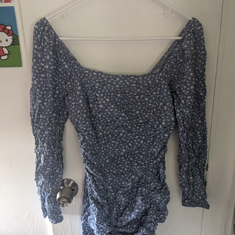 Wild Fable Blue and White Ruched Bodycon Dress